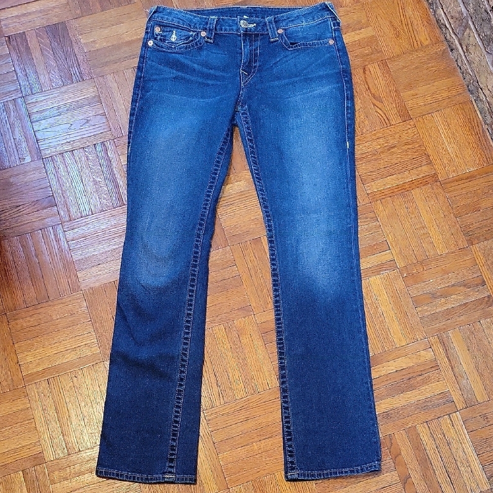 True Religion Slim Straight Size 30 Denim Jeans Flap Pockets Cotton Stretch